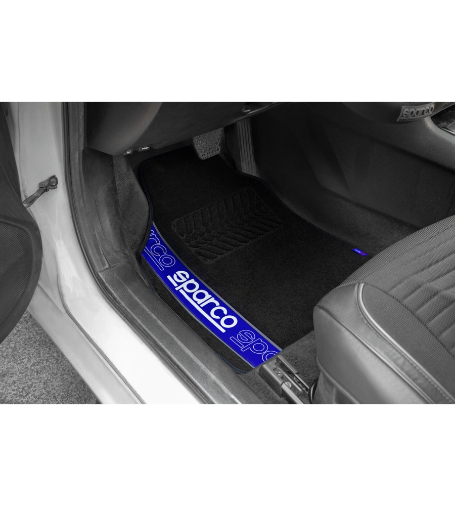 Set 4 tappetini neri e blu per auto sparco in moquette